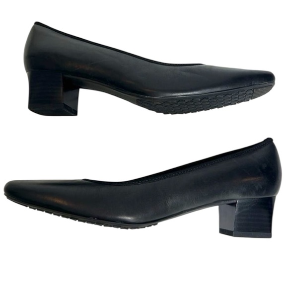 NWOB Ara Black Leather Low Block Heel Pumps Size 7.5 G Wide Comfort Shoes